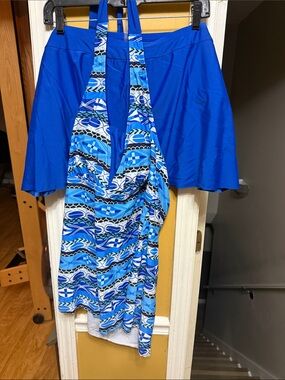 Blue Patterned Halter Swim top with Solid Skort 4x